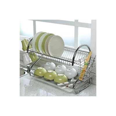 2 Layer Dish Drainer Rack Silver 35cm