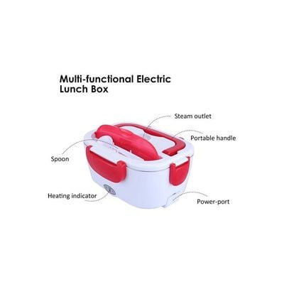 Portable Electric Lunch Box White/Red 24.5x11x11cm