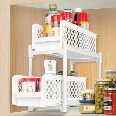 Portable 2 Tier Basket Drawer Kitchen And Bathroom Cabinets White