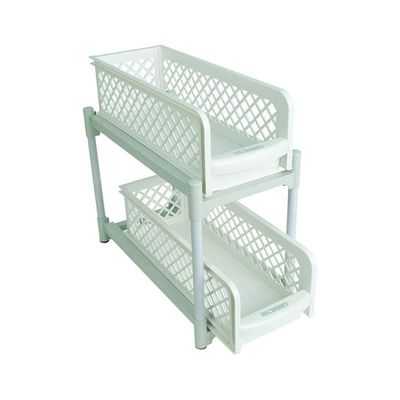 Portable 2 Tier Basket Drawer Kitchen And Bathroom Cabinets White