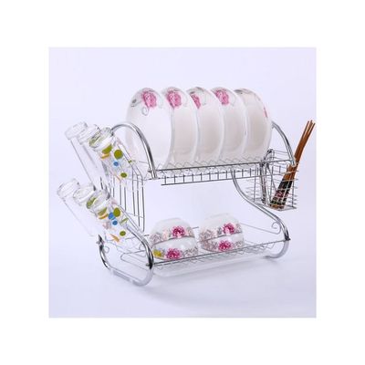 2 Tiers Dish Rack Silver 43x39x25centimeter