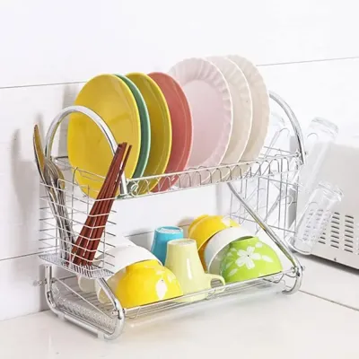 2-Tier Dish Drying Rack Silver 55x39x24centimeter