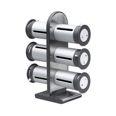 6-Canister Magnetic Spice Rack With Stand Metallic/Grey 1.5ounce