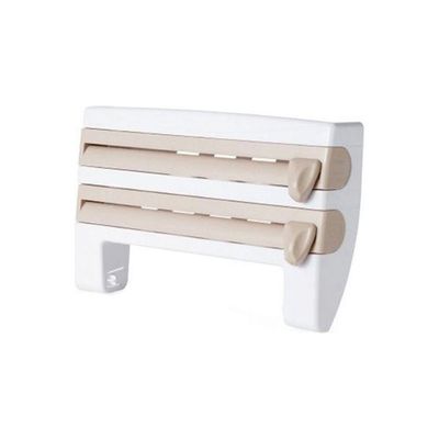 4 In 1 Kitchen Roll Holder Dispenser Rack Storage Wall Mounted Roll Dispenser Cling Film Tin Foil Paper Spice Bottle Towel Rack White/Beige