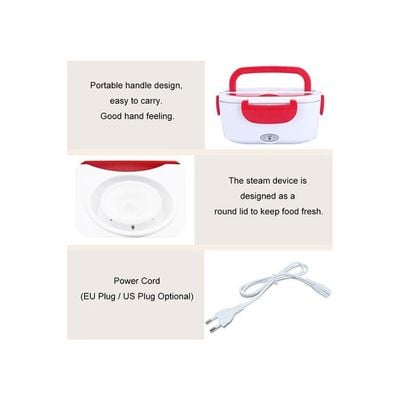 Multifunctional Portable Electric Heating Lunch Box Red/White 9.37 x 6.69 x 4.25inch