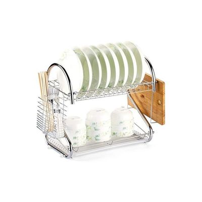 Dish Drying Rack Silver/Beige 42 x 24 x 38centimeter