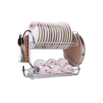 Dish Drying Rack Silver/Beige 42 x 24 x 38centimeter