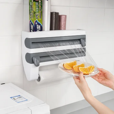 Kitchen Organizer Cling Film Sauce Bottle Storage Rack Tin Foil Paper Towel Holder Kitchen Shelf Plastic Wrap Cutting Grey/White