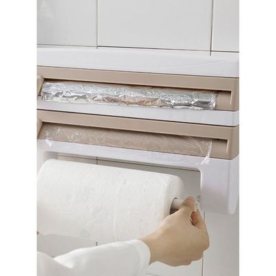 Cling Film Cutting Storage Rack Beige/White 39 x 10 x 24centimeter