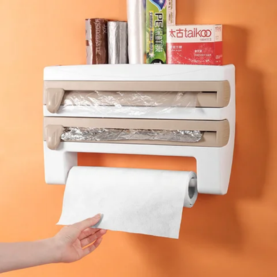 Cling Film Cutting Storage Rack Beige/White 39 x 10 x 24centimeter
