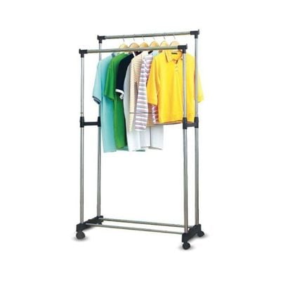 Double Pole Portable Clothes Rack Hanger Extendable Rolling For Clothes Multicolour