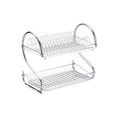 2-Tier Dish Drying Rack With Drain Board Silver 42x38centimeter