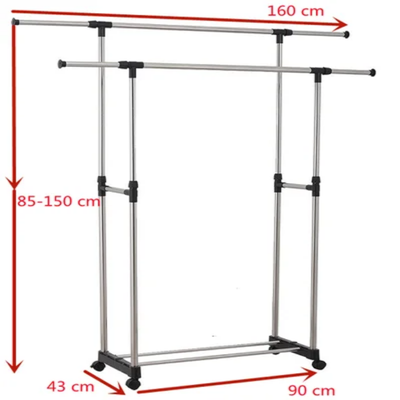 Clothes Double Pole  Portable Rack Hanger Extendable Rolling Removable And Retractable Garments Rack Multicolour