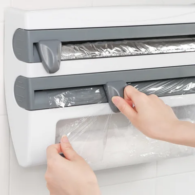 Plastic Refrigerator Cling Film Storage Rack Wrap Cutter Wall Hanging Paper Towel Holder Kitchen Organizer Grey/White