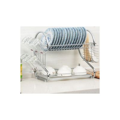 2-Tier Stainless Steel Dish Drying Stand Silver 41cm