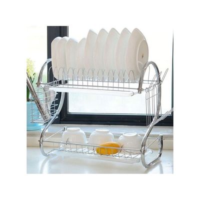 2-Tier Stainless Steel Dish Drying Stand Silver 41cm