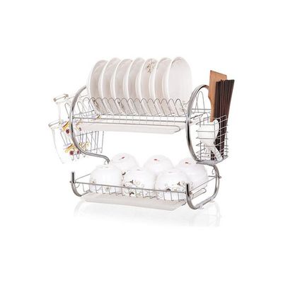 2-Tier Dish Drainer Rack Silver 41x38x25cm