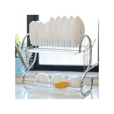 2-Tier Dish Drainer Rack Silver 41x38x25cm