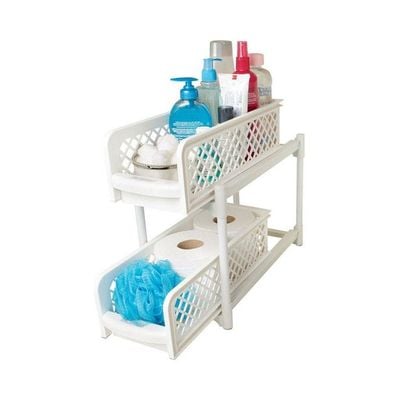 Under Sink Sliding Shelf Two Tier Kitchen White