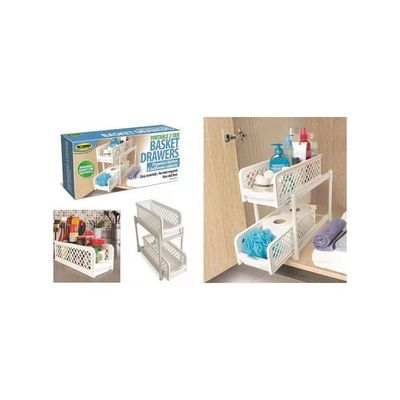 Under Sink Sliding Shelf Two Tier Kitchen White