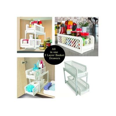 Under Sink Sliding Shelf Two Tier Kitchen White