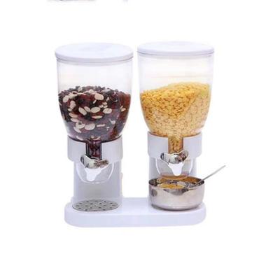 Double Container Cereal Dispenser With Sliding Tray White/Clear 6L