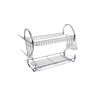 2-Shelf Dish Rack With Draining Tray And Utensil Holder Silver