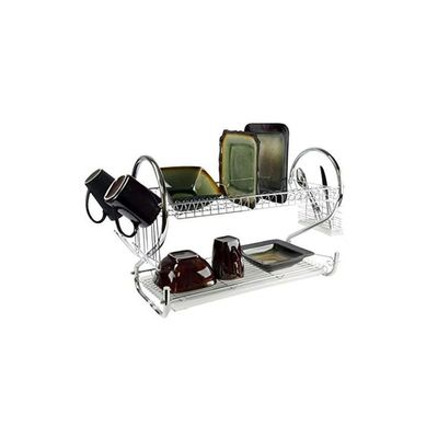 2-Shelf Dish Rack With Draining Tray And Utensil Holder Silver