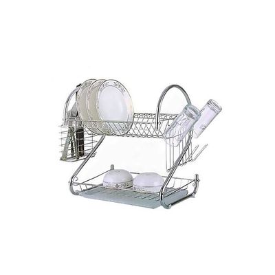 2-Layer Stainless Steel Dish Rack Silver 38.5x24.5x36.5centimeter