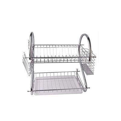 2-Layer Stainless Steel Dish Rack Silver 38.5x24.5x36.5centimeter