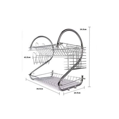 2-Layer Stainless Steel Dish Rack Silver 38.5x24.5x36.5centimeter