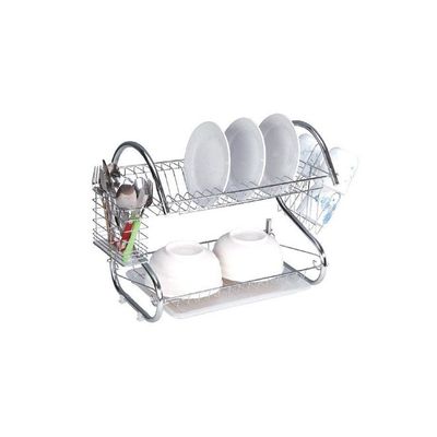 2-Shelf Dish Storage Rack Silver 45x11.5x26 cm