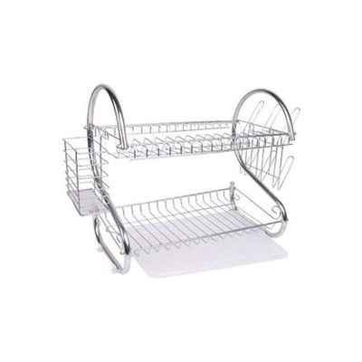 2 Layer Dish Drainer Steel Silver