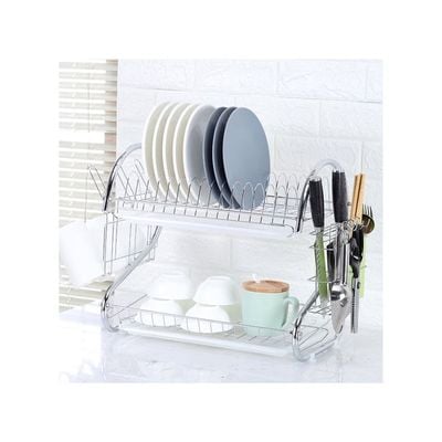 2-Tier Dish Drying Rack Silver 41.50 x 14.00 x 25.50cm