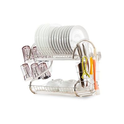 2-Tier Dish Drying Rack Silver 41.50 x 14.00 x 25.50cm