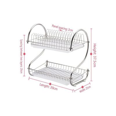 Double-Layer Kitchen Dish Rack With Cup Holder And Knife Holder Silver 1.86kg