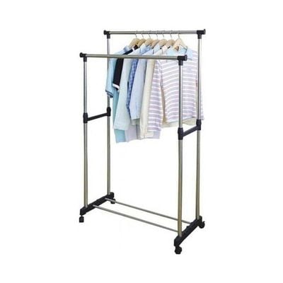 Clothes Garments Rack Leostar Metal  Double Pole Telescopic Hanger Silver