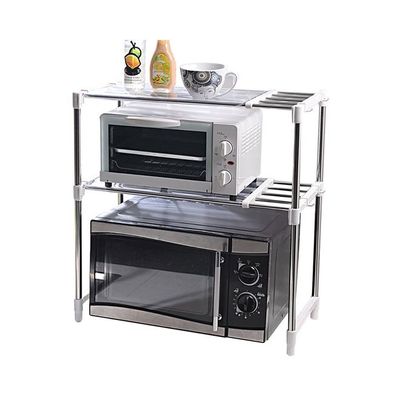 Adjustable 2 Rack Microwave Oven Stand With Hooks White/Silver 88.5x61.5x30.5cm