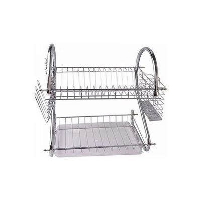 2 Layers Dish Rack Tableware Shelf Plate Cutlery Cup Silver