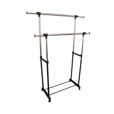 2-Pole Garment Laundry Rack Stand Silver/Black