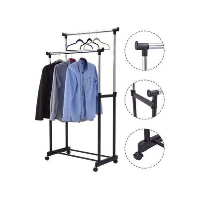 Double Pole Clothes Hanger Black/Silver 92x43x77centimeter