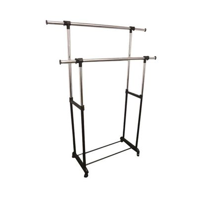 Moveable Double Bar Cloth Hanging Stand Black/Silver 55x17.25x62.75inch