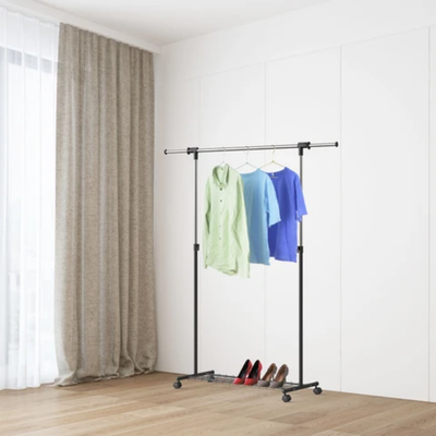 Foldable Single Pole Cloth Hanger Silver/Black