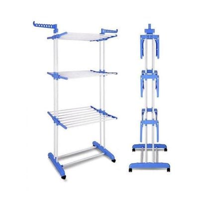 Three Layer Clothes Rack Hanger With Wheels White/Blue Medium Blue One Size