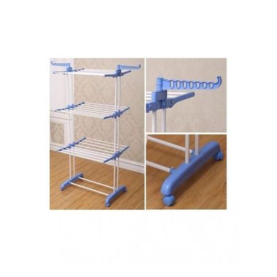 Three Layer Clothes Rack Hanger With Wheels White/Blue Medium Blue One Size
