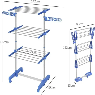 Three Layer Clothes Rack Hanger With Wheels White/Blue Medium Blue One Size