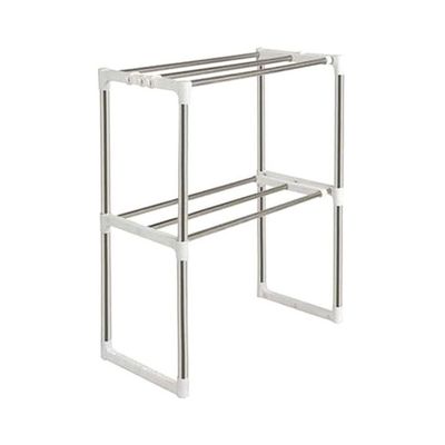 Storage Holder With Racks And Microwave Oven Shelf Silver/Black/White 85x25x74centimeter
