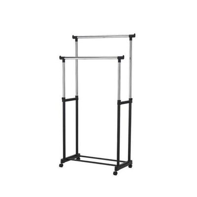 2-Pole Telescopic Clothes Rack Silver/Black