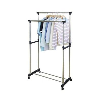 Double Pole Garment Rack Silver/Black