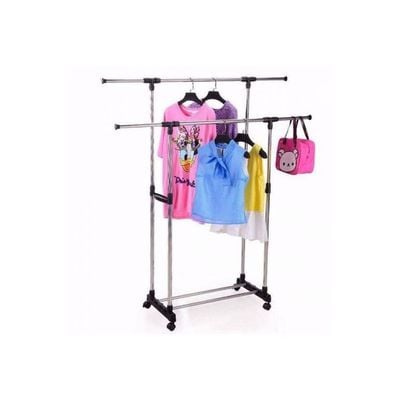 Double Pole Clothes Hanger Rack Silver/Black 86x42x162centimeter